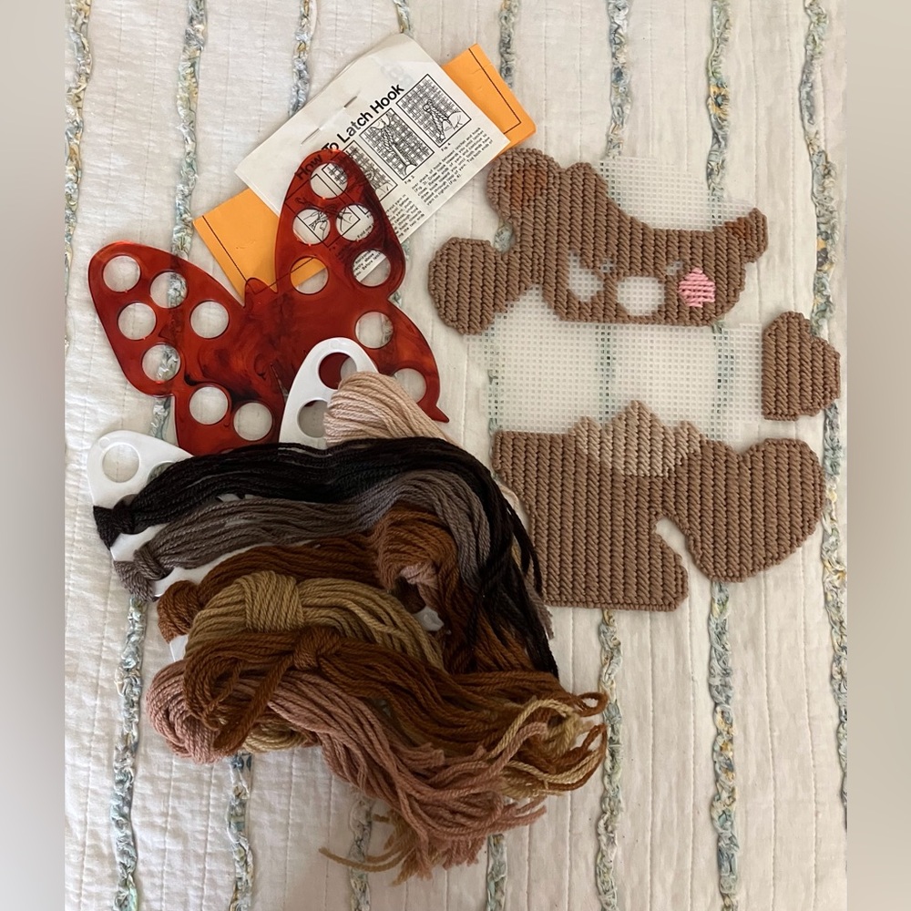 Teddy Bear Plastic Canvas Partially Completed Yarn/Butterfly Design Yarn Holder